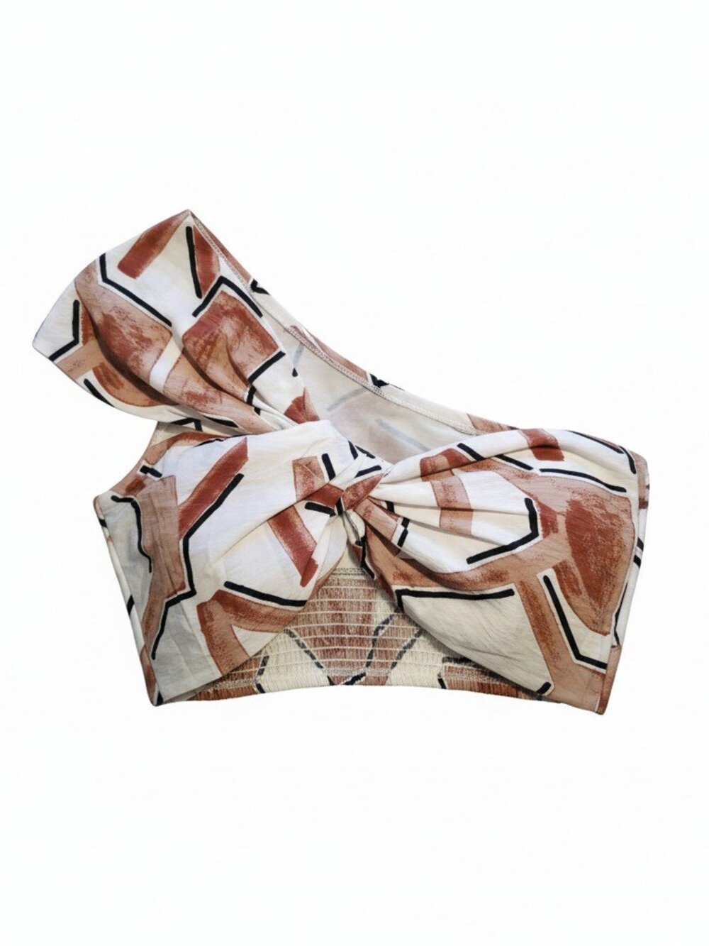 Anthropologie Promesa One Shoulder Bow Top Neutral Abstract Resort Festival M